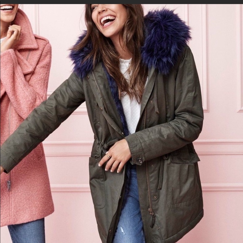 NWOT Loft blue fur lined jacket